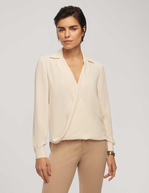 Hauts Anne Klein Long Sleeve Crossover Blouse With Collar   | EOU-5252129